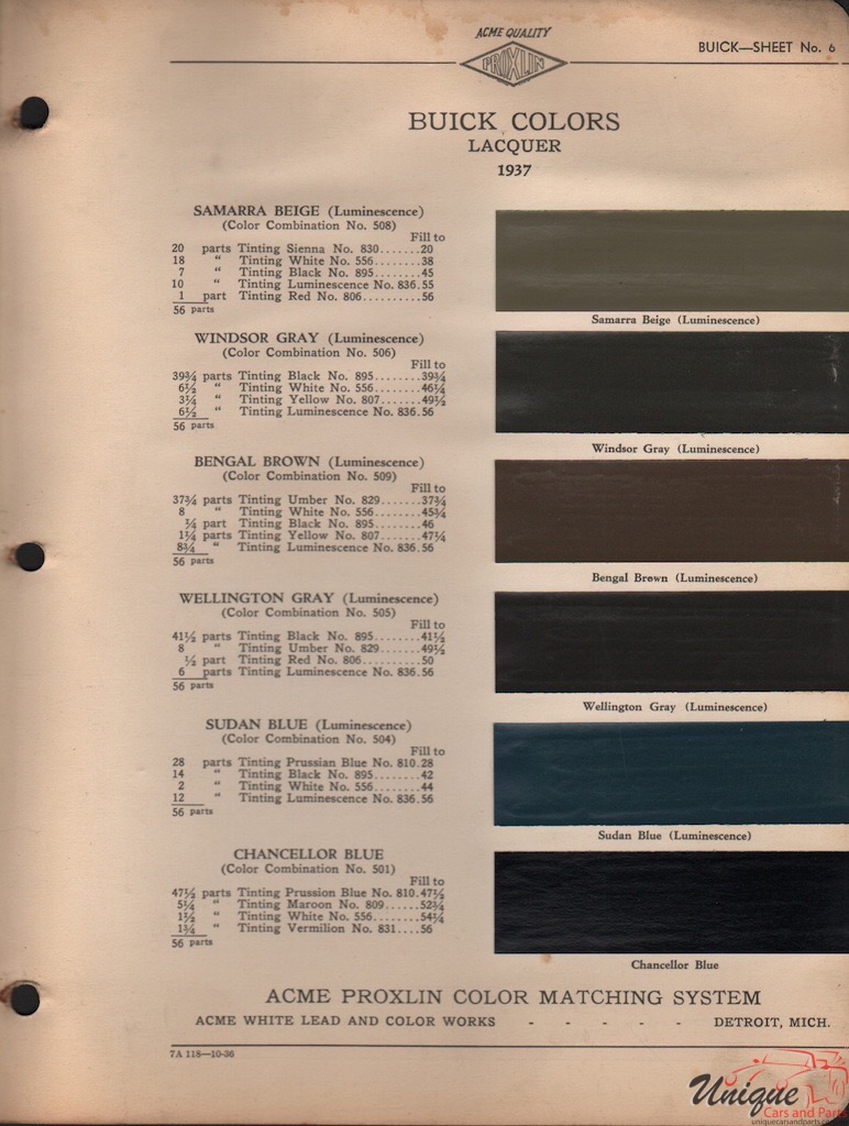 1937 Buick Paint Charts Acme 3